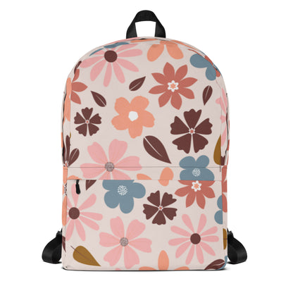LuckeLadybug floral backpack for women featuring a colorful flower print on a light background