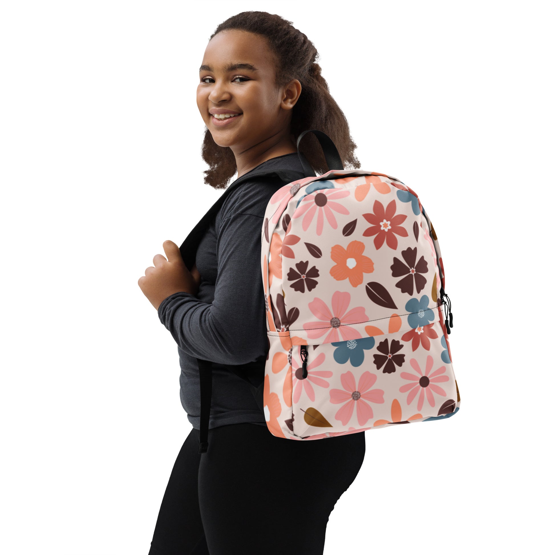 LuckeLadybug floral backpack for women featuring a colorful design with flowers and adjustable straps
