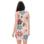 LuckeLadybug floral bodycon dress with large pastel flower print on sleeveless design