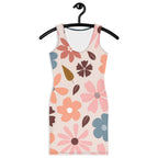LuckeLadybug floral bodycon dress with large colorful flowers on a light background