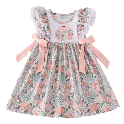 Adorable Floral Bow Pumpkin Applique Dress For Stylish Babies And Toddlers - LuckeLadybug LLC