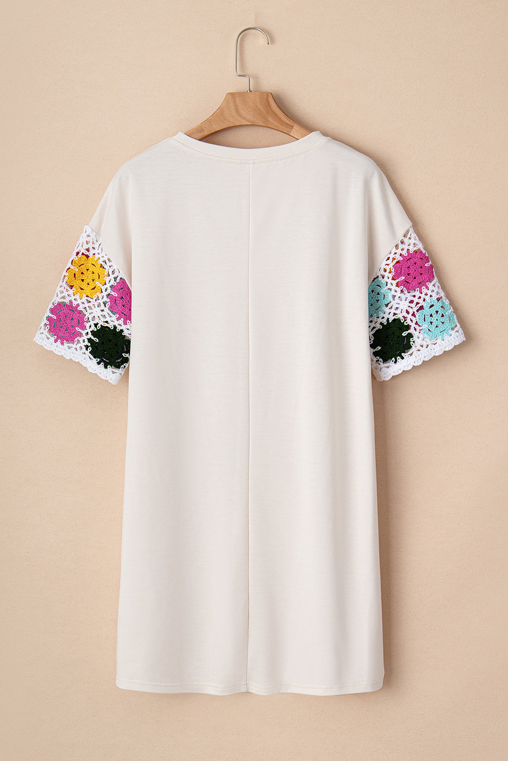 LuckeLadybug LLC Floral Dress Dress featuring colorful lace sleeves on a white t-shirt