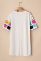 LuckeLadybug LLC Floral Dress Dress featuring colorful lace sleeves on a white t-shirt