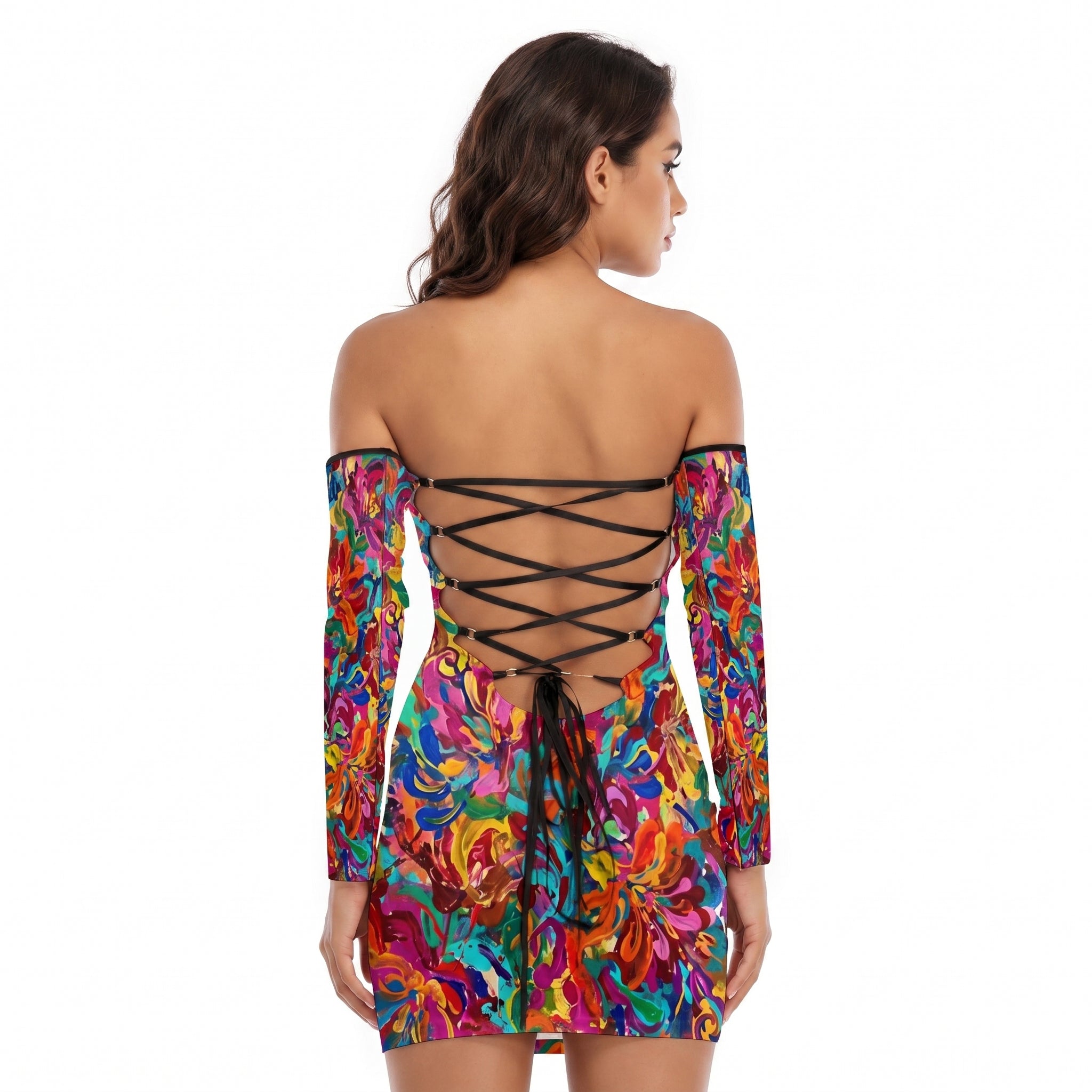 LuckeLadybug floral dress dress featuring a vibrant floral print and a chic lace-up back design