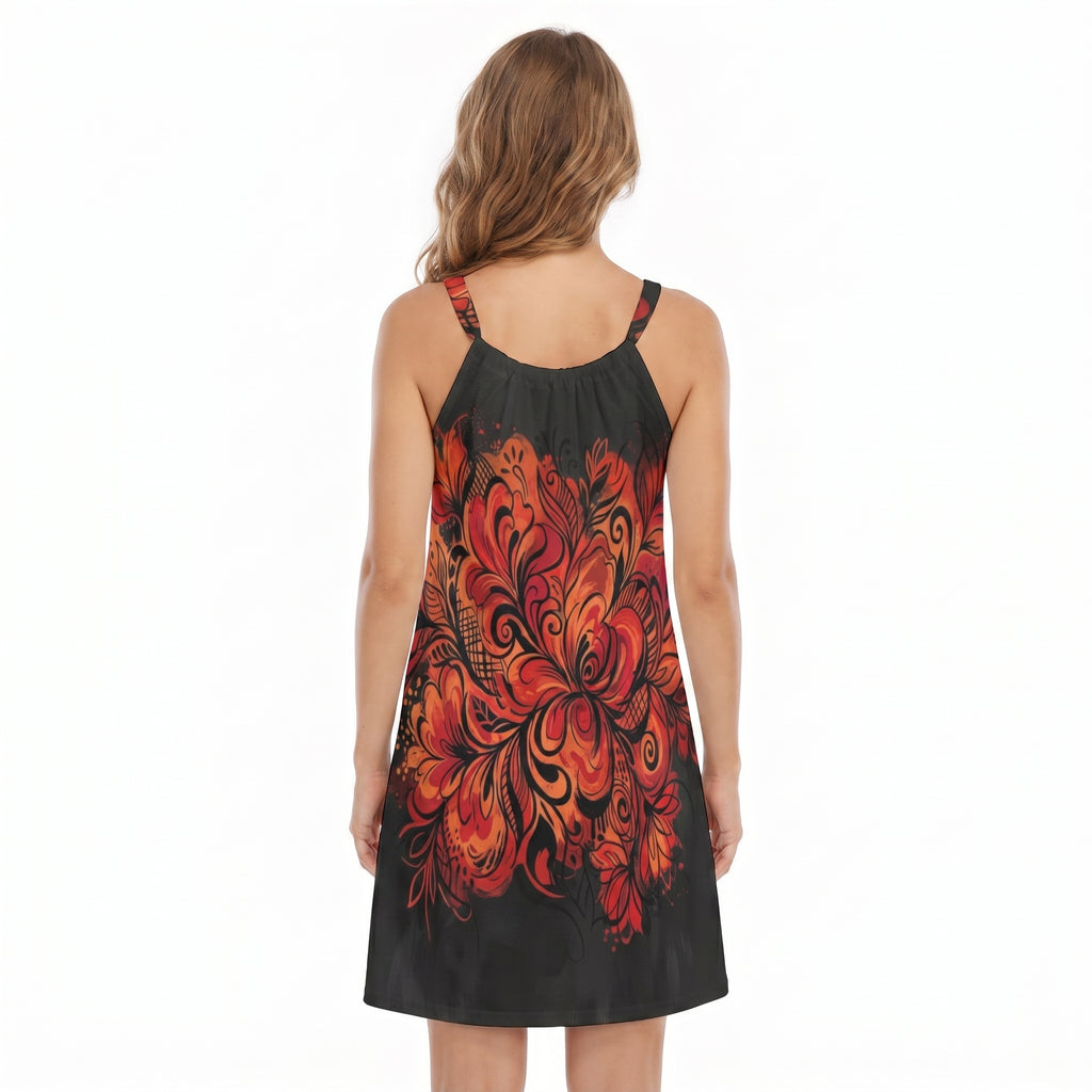LuckeLadybug A-Line floral dress dress featuring a vibrant red and black floral design