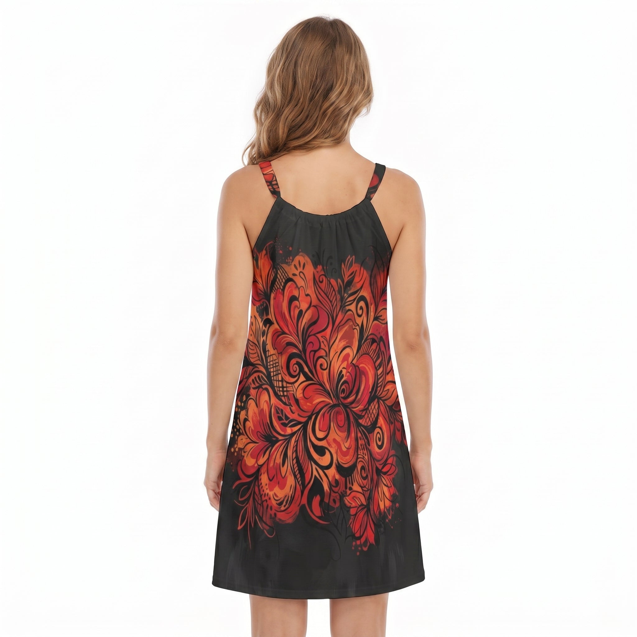 LuckeLadybug A-Line floral dress dress featuring a vibrant red and black floral design