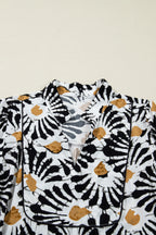 LuckeLadybug LLC Fit & Flare Floral Dress Dress in Black and White with Brown Accents