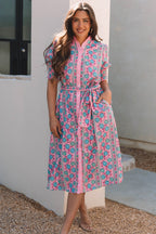 LuckeLadybug floral dress dress with a fit and flare design in pink and blue patterns