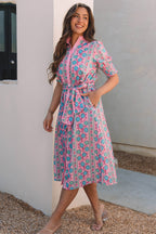 LuckeLadybug LLC Floral dress dress in pink and blue with a flattering fit and flare design