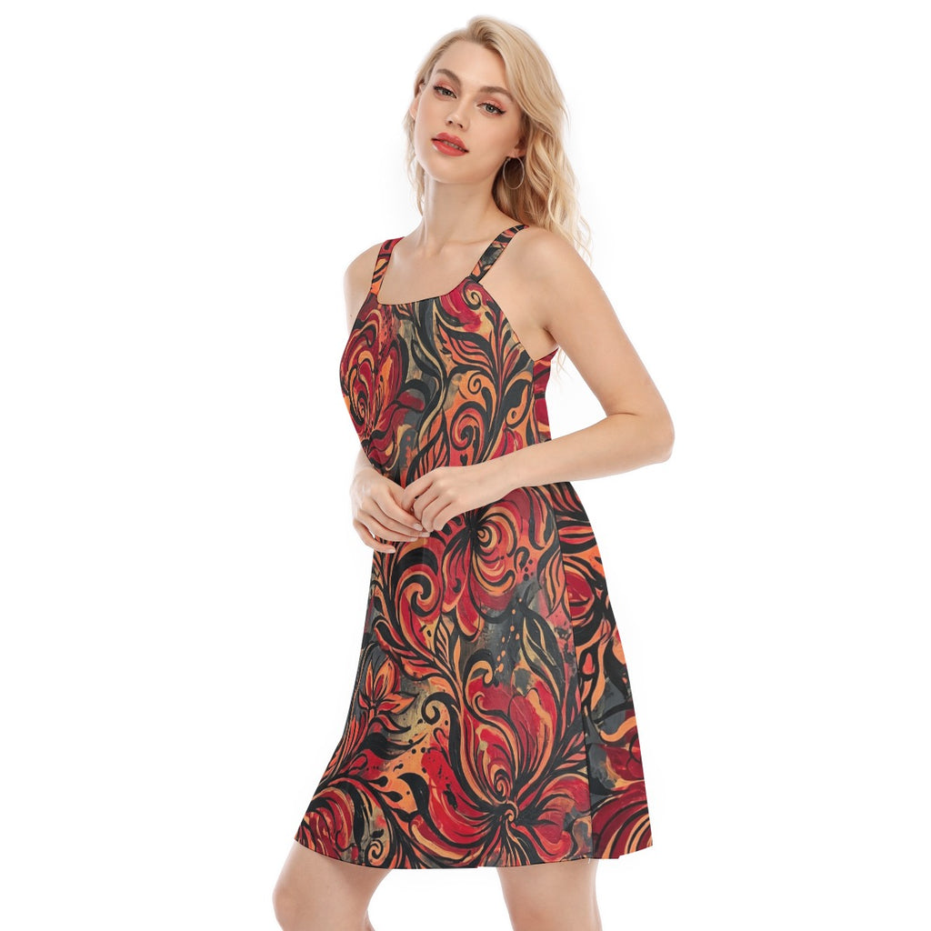LuckeLadybug A-Line Floral Dress Dress with Colorful Swirl Pattern for Summer Outings