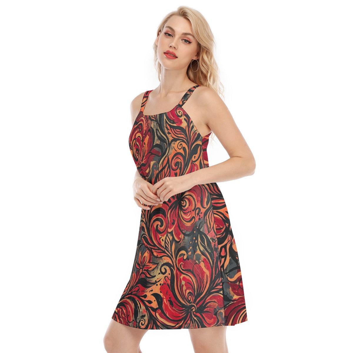 LuckeLadybug A-Line Floral Dress Dress with Colorful Swirl Pattern for Summer Outings