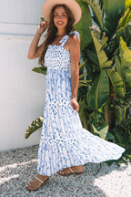 LuckeLadybug LL floral dress maxi in blue with a flattering fit and flare style, perfect for summer outings