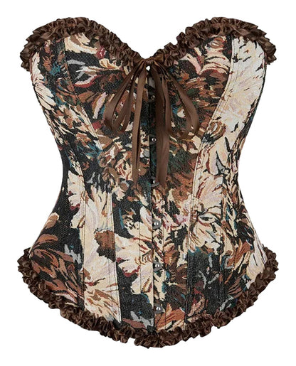 Floral gothic corset top with elegant floral patterns and ruffle edges for a stylish look