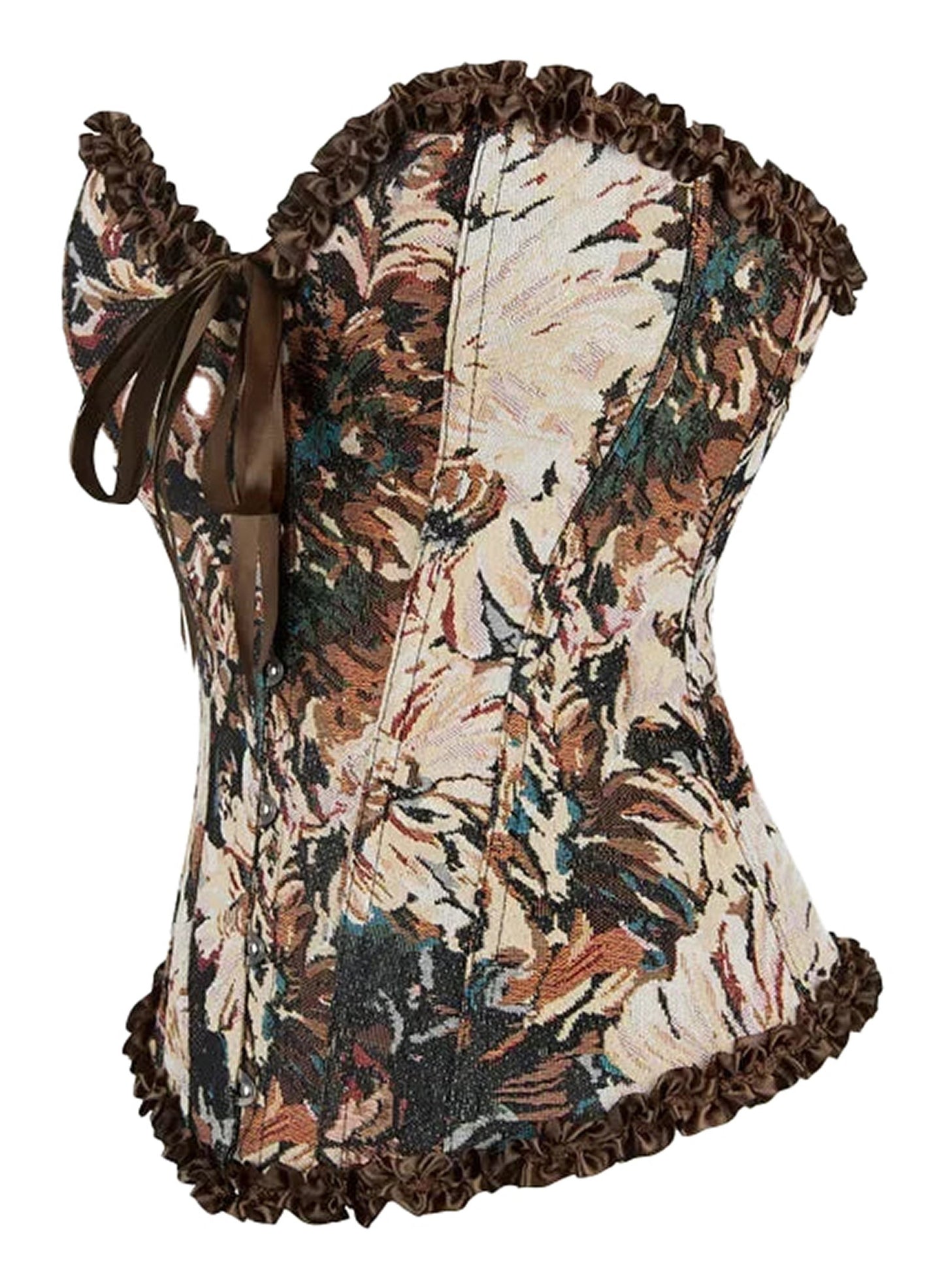Floral gothic corset top by LuckeLadybug LLC with intricate floral patterns and lace trim