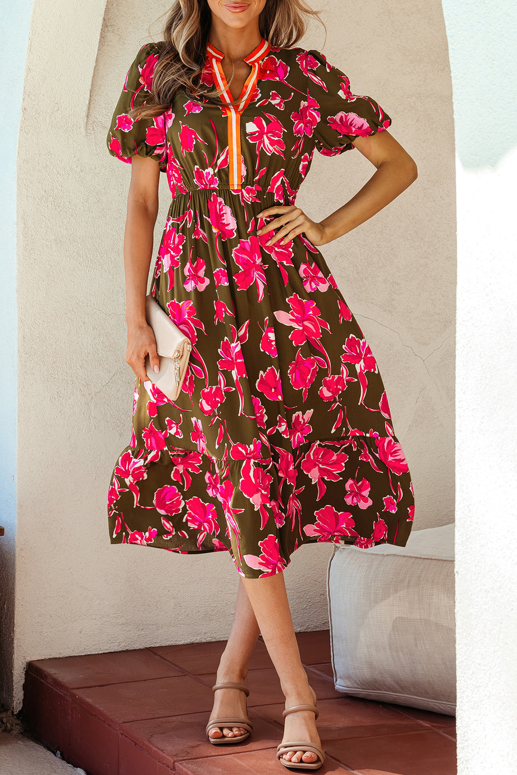LuckeLadybug Fit & Flare Floral Dress in Olive Green and maxi dress for a stylish summer look