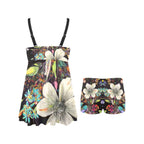 floral swim dress for women with adjustable straps and matching floral swim shorts