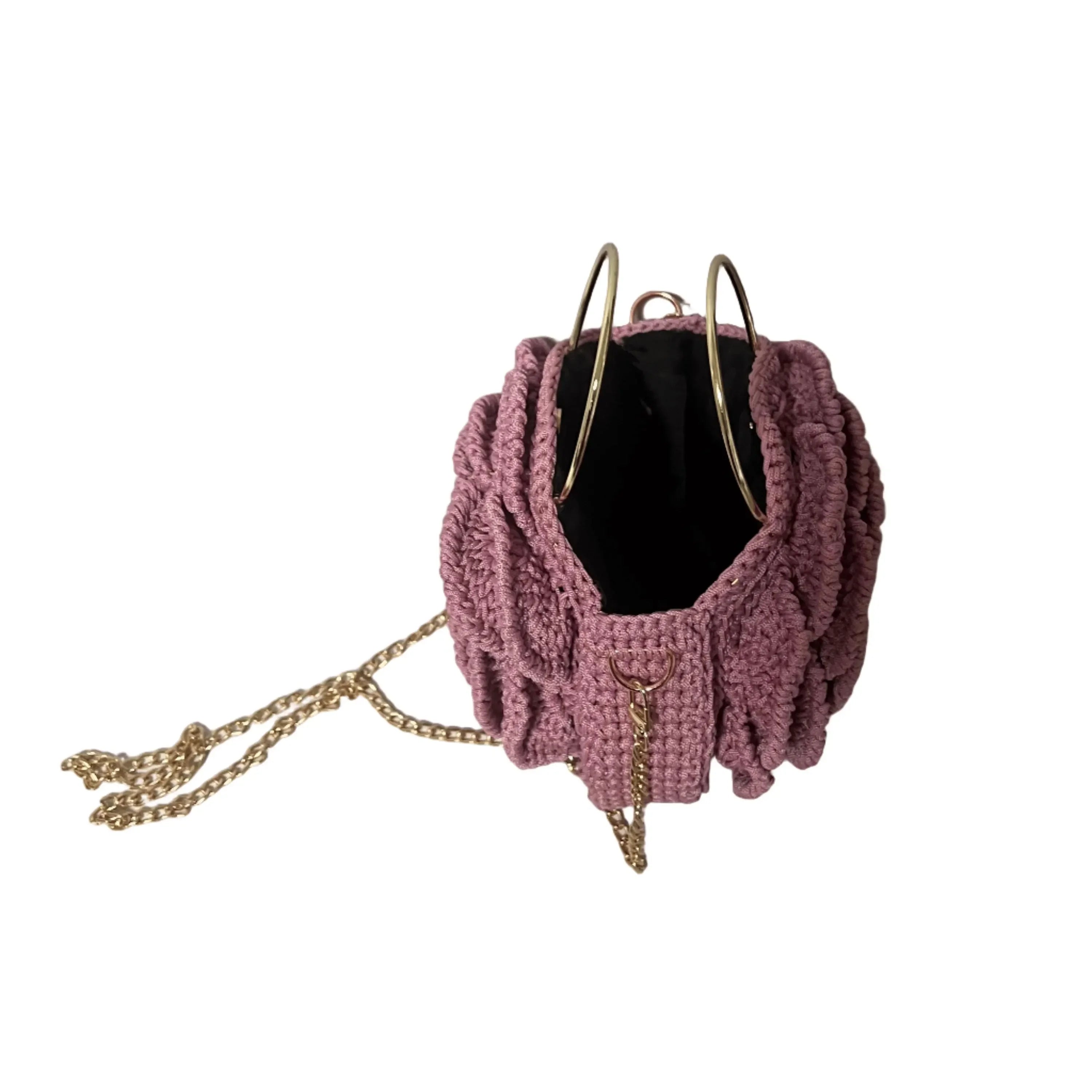 ThreadsByHannah Flower Purse in Pink with Unique Crochet Design and Gold Chain Strap