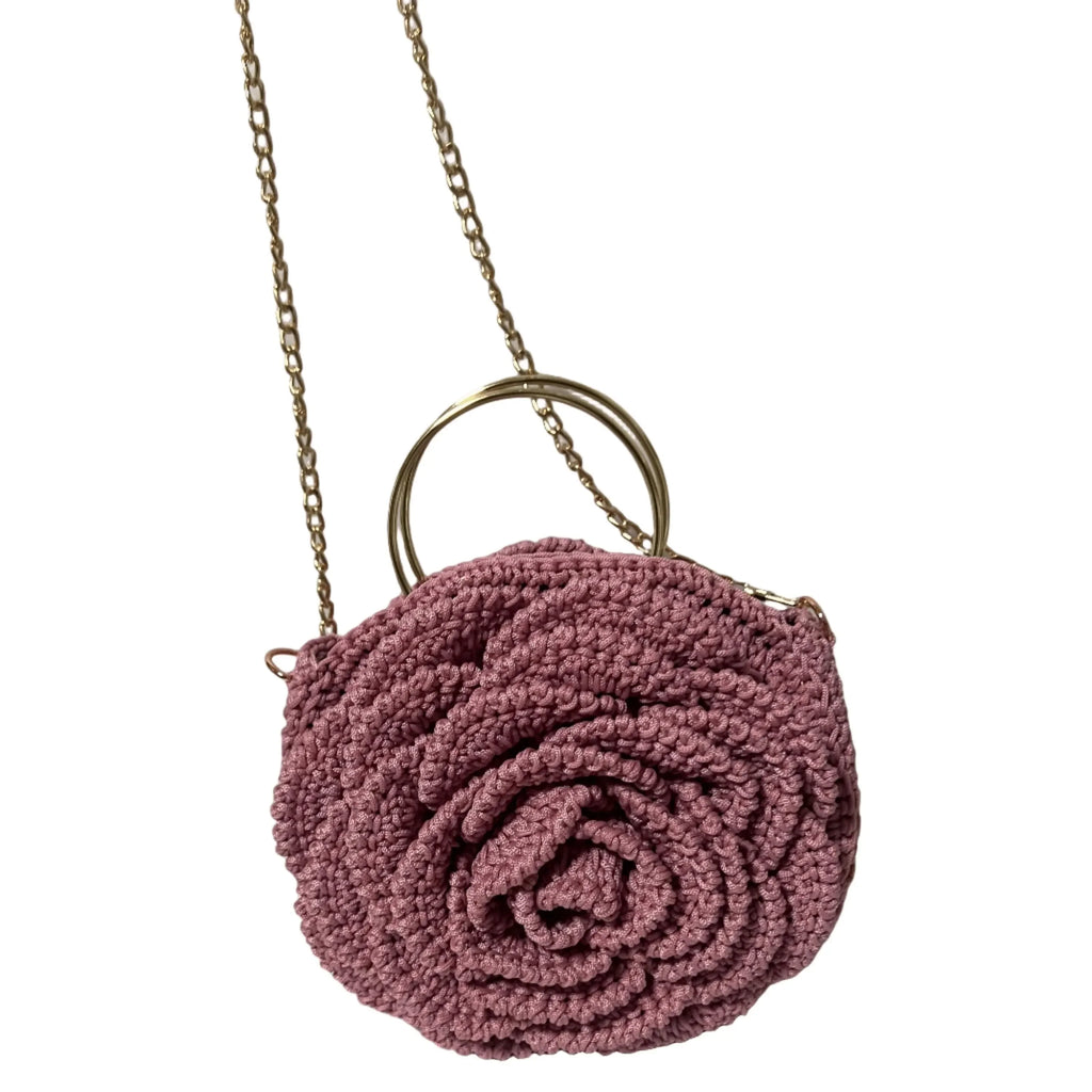 Rose-shaped flower purse in pink with a gold chain for stylish outings