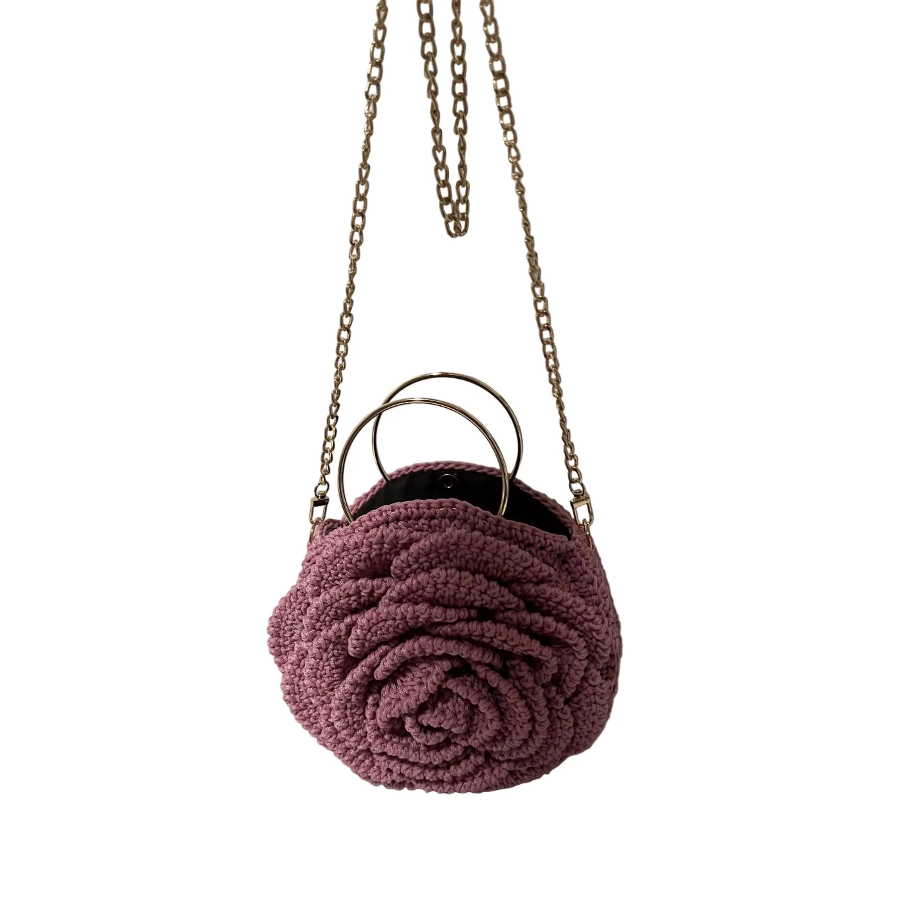Stylish ThreadsByHannah flower purse in pink with chain strap and unique rose design