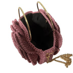 Chic flower purse in pink with unique ruffled design and gold chain strap for stylish outings