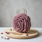 Pink flower purse by ThreadsByHannah with a unique rose design and gold chain strap