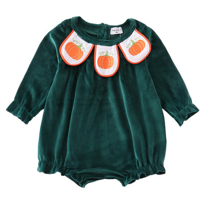 Adorable Forest Velvet Pumpkin Embroidery Girl Bubble: Perfect For Your Little Fashionista! - LuckeLadybug LLC