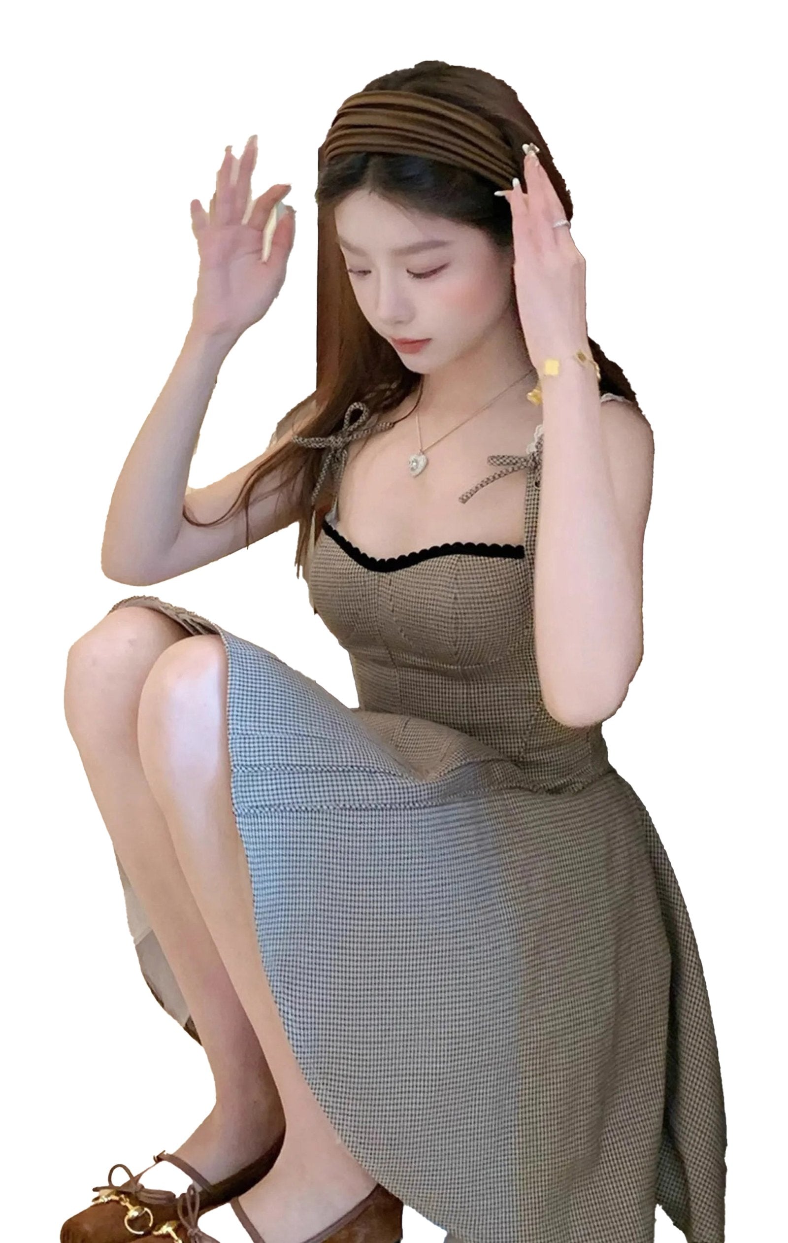 Chic French style khaki mini dress with adjustable straps and a flared silhouette for a fashionable look