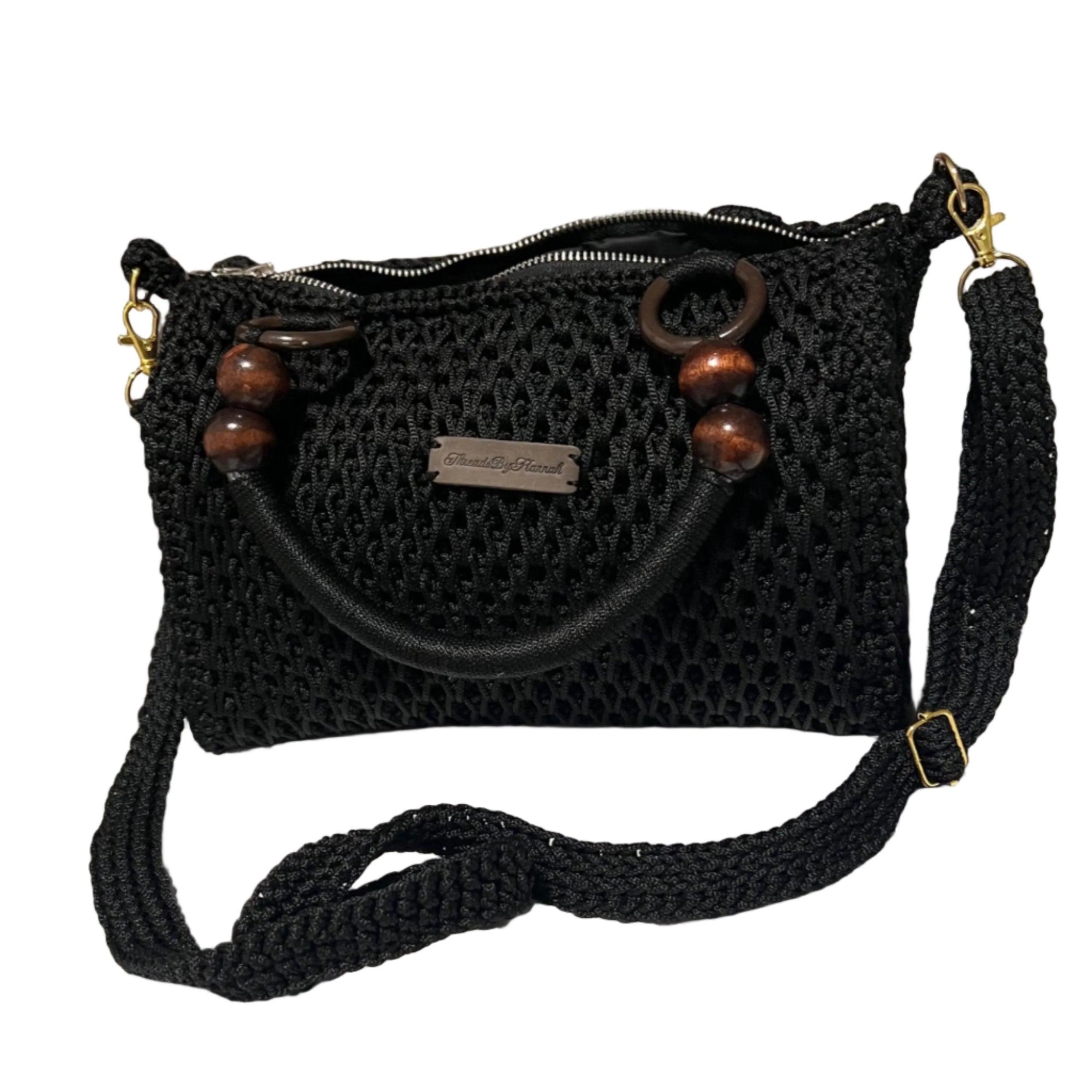 Handmade Black Crochet Shoulder Purse