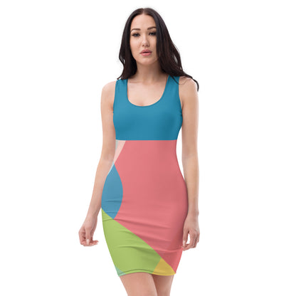 LuckeLadybug elegant bodycon dress for women with colorful geometric pattern and sleeveless design