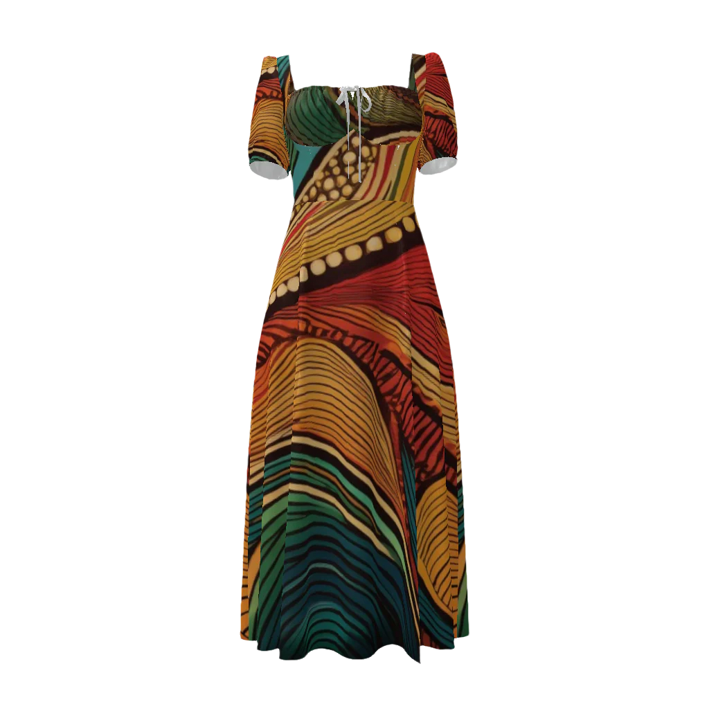 Fashion,Womens,LuckeLadybug,Dress,Puff Sleeve Dress,Abstract,African