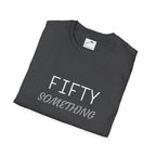 LuckeLadybug black fifty something t shirt with white and gray text folded neatly