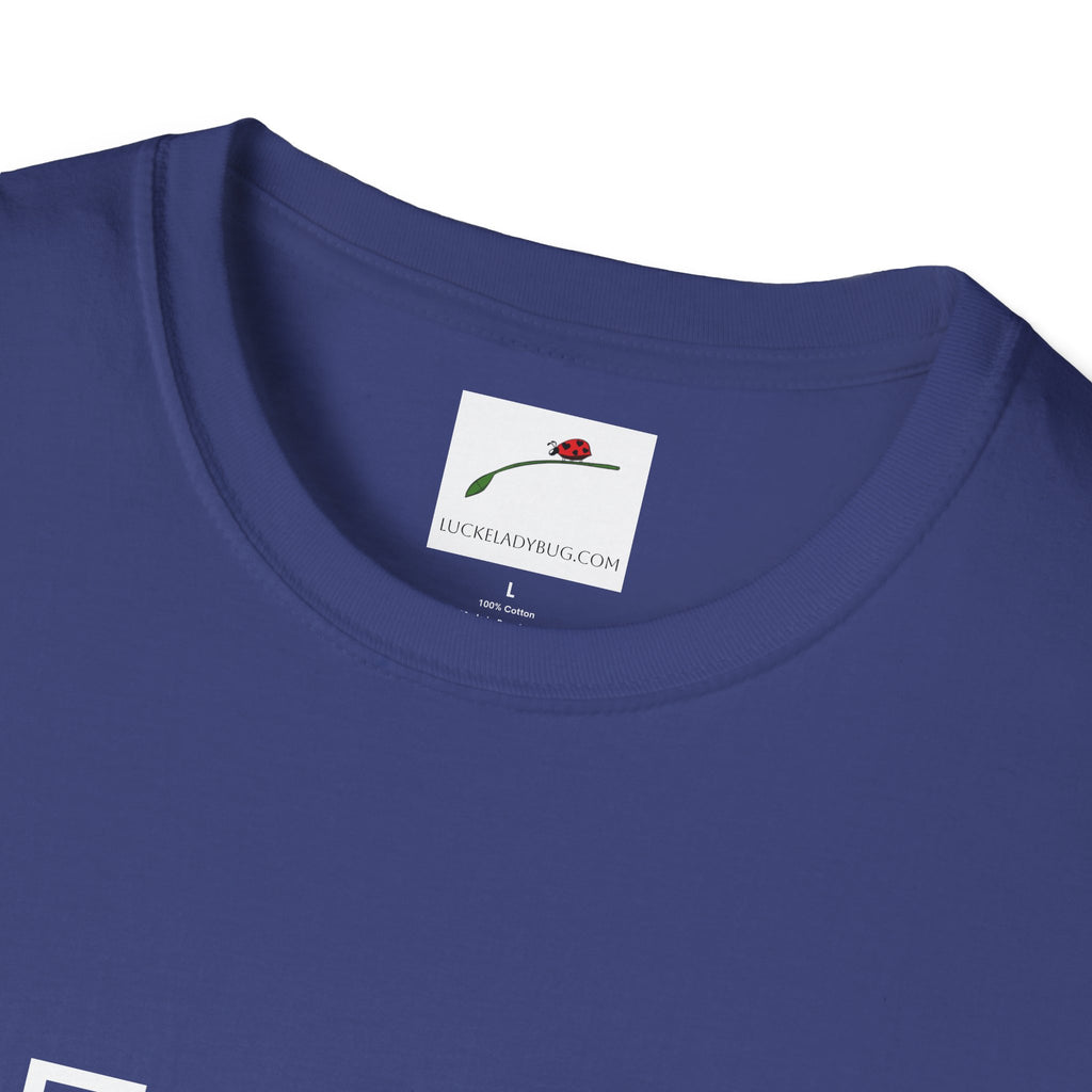 LuckeLadybug Navy blue fifty something t shirt with crew neckline and tag label