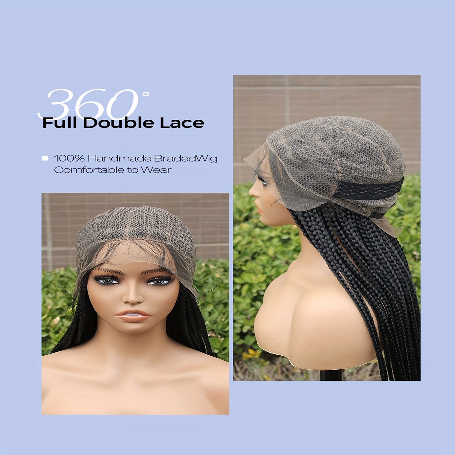 360 Full Lace Braided Wig with Baby Hair, 100% Handmade, Comfortable to Wear