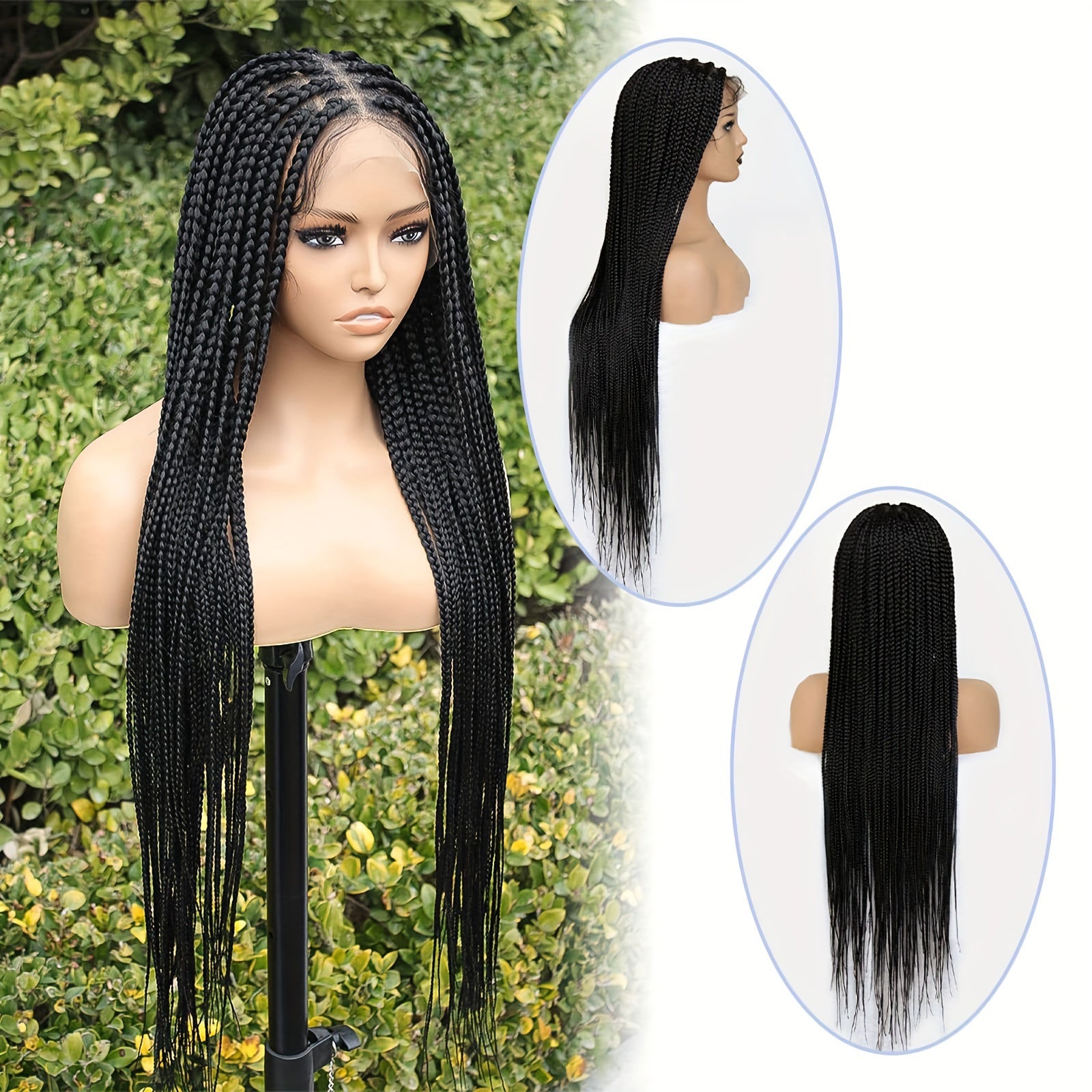 LuckeLadybug full lace braided wig with baby hair featuring long sleek braids for stylish looks