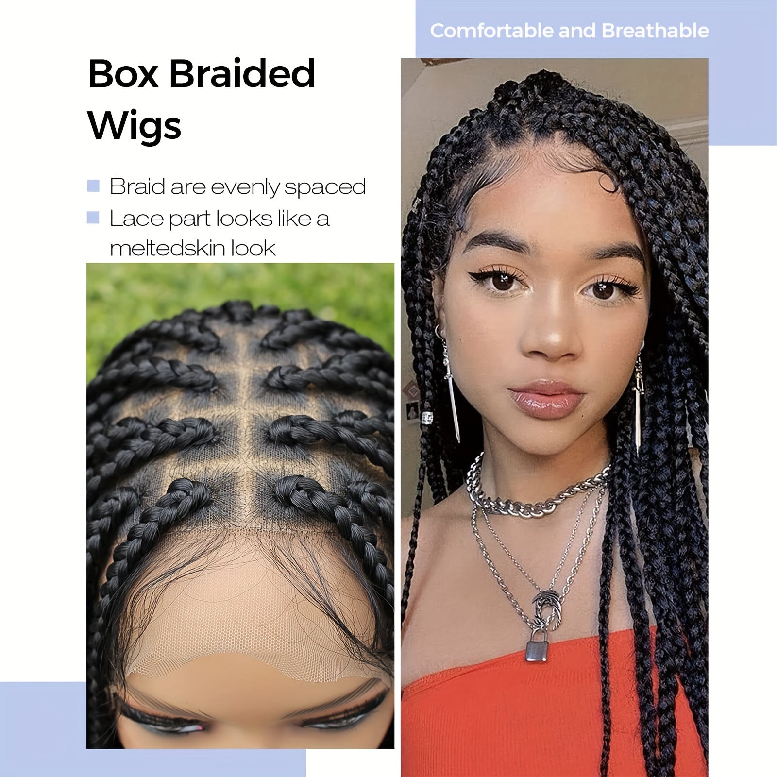 LuckeLadybug full lace braided wig with baby hair featuring evenly spaced box braids and a realistic lace part