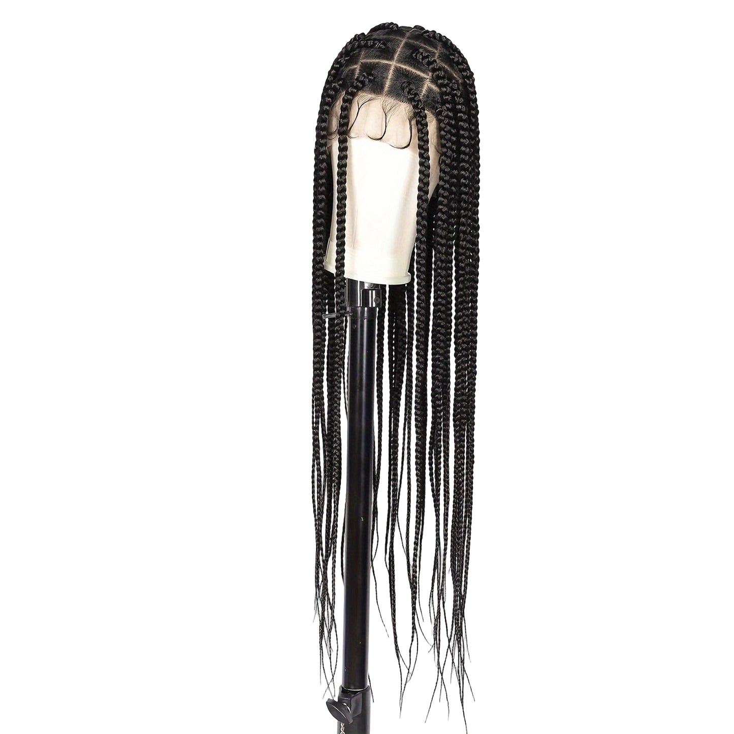 Full lace braided wig with baby hair in long black braids for a stylish look