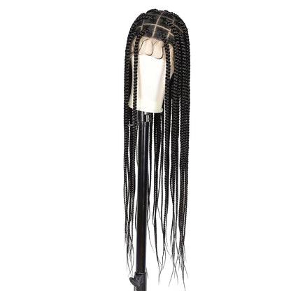 Full lace braided wig with baby hair in long black braids for a stylish look