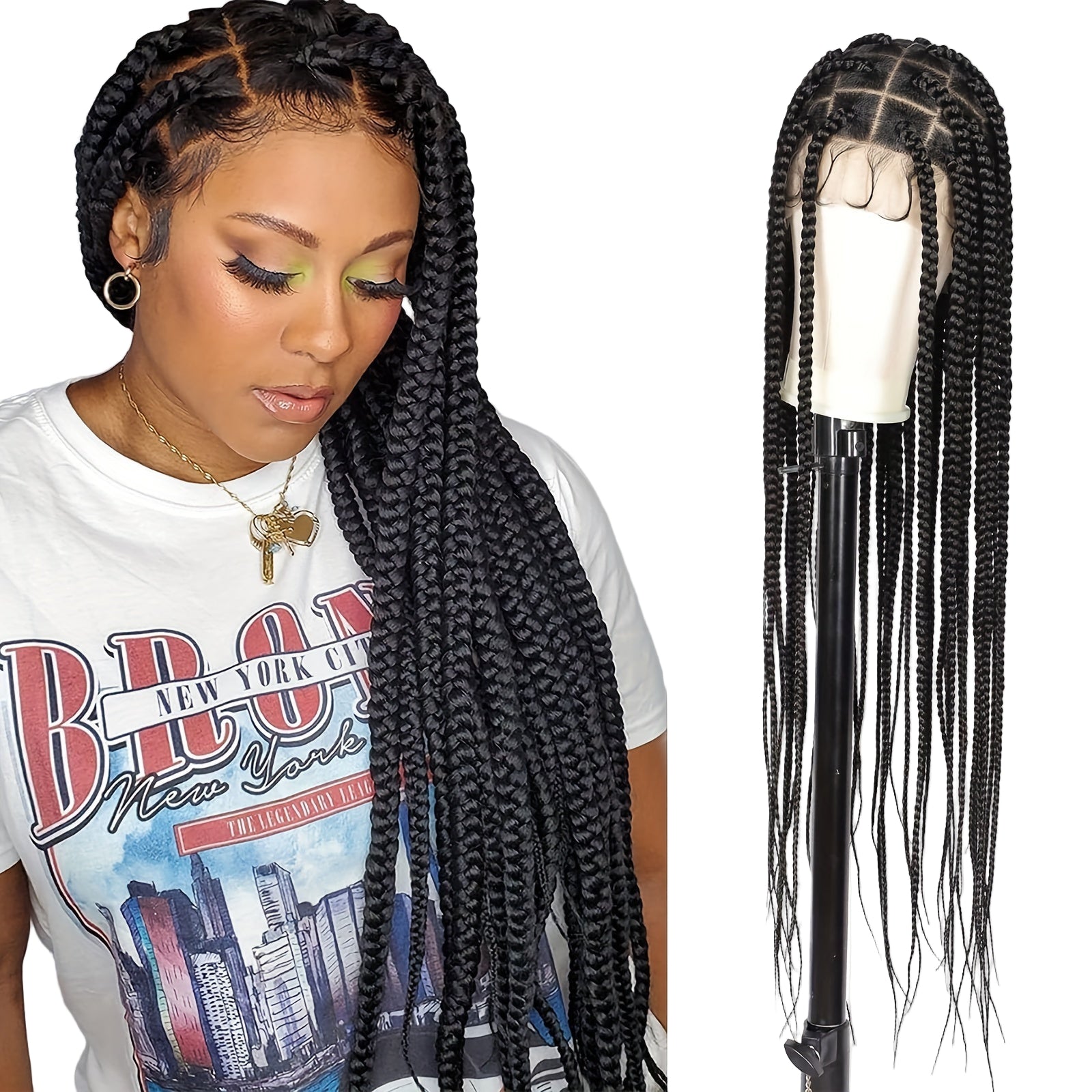 LuckeLadybug full lace braided wig with baby hair, featuring long, stylish braids and a natural hairline look