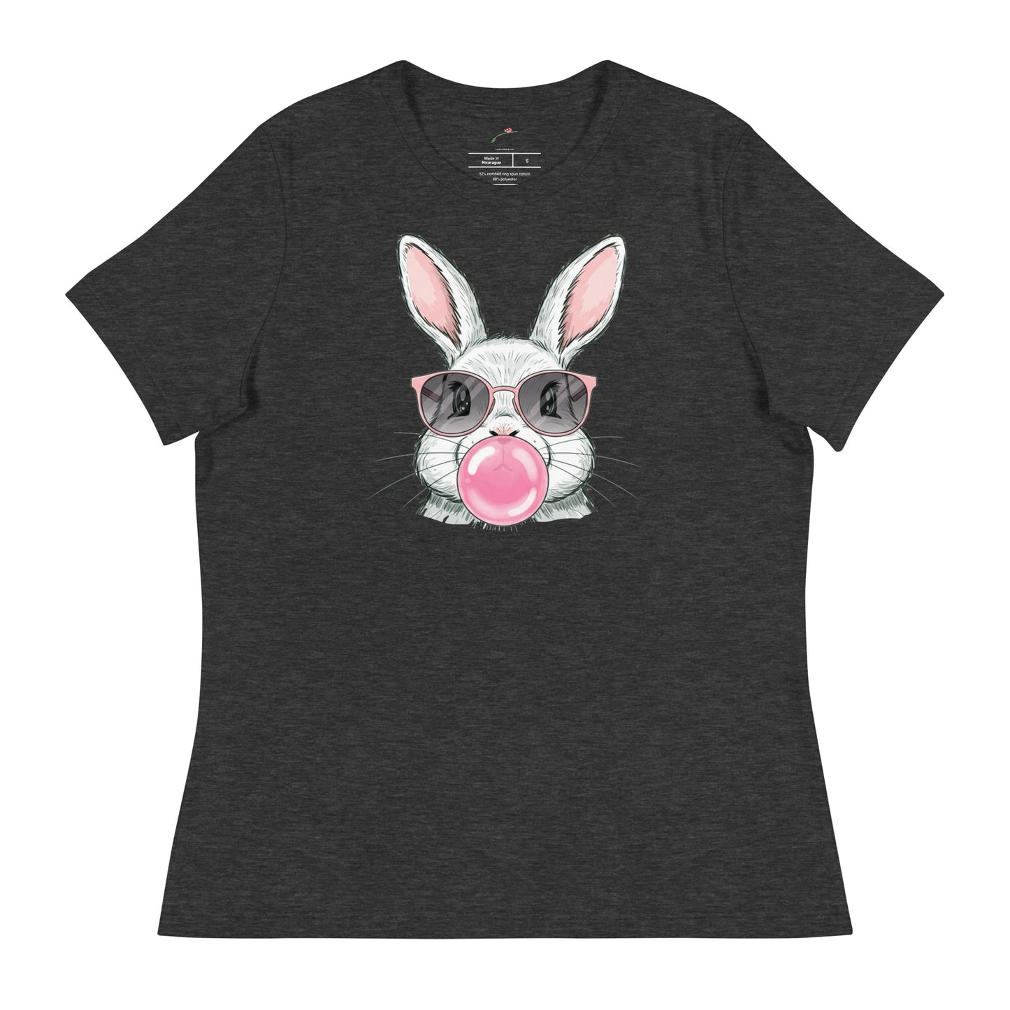 Funny bunny t shirt featuring a cartoon rabbit wearing sunglasses and blowing bubble gum