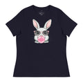 Navy Funny Bunny T Shirt featuring a rabbit with glasses blowing a bubble gum