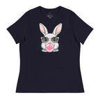 Navy Funny Bunny T Shirt featuring a rabbit with glasses blowing a bubble gum