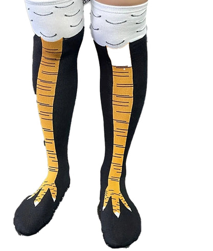 Funny chicken feet thigh high stockings featuring a playful chicken leg design for fun and quirky outfits
