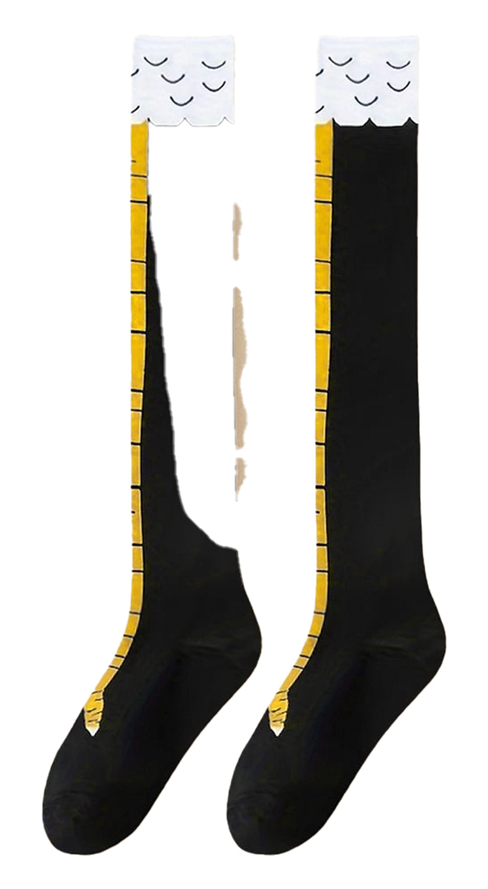 Funny chicken feet thigh high stockings with black fabric and yellow chicken foot design