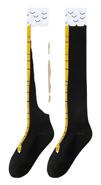 Funny chicken feet thigh high stockings with black fabric and yellow chicken foot design