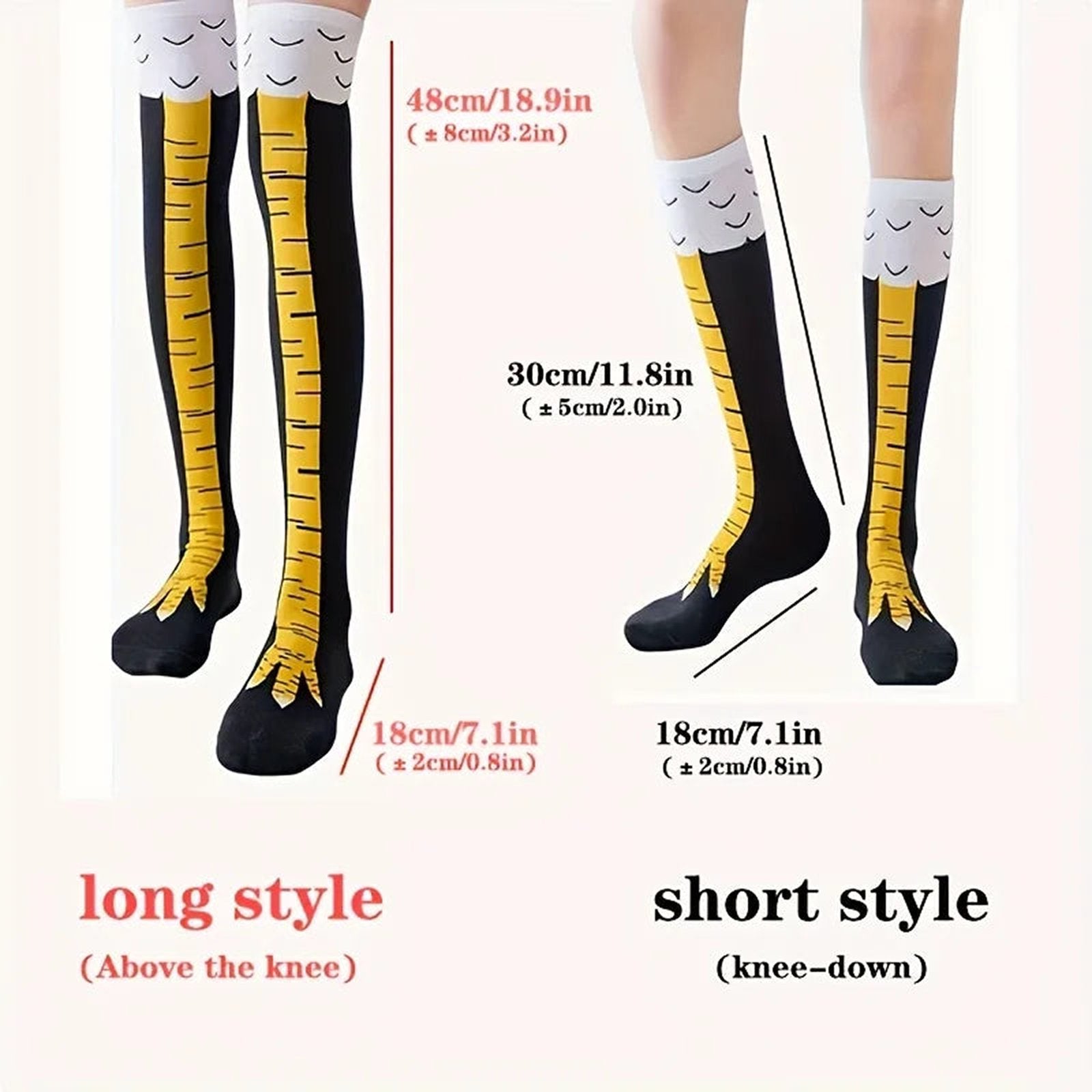 Funny chicken feet thigh high stockings in long and short styles for quirky fashion lovers