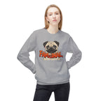 LuckeLadybug funny dog mom sweatshirt in gray with cartoon pug and fam-inal text