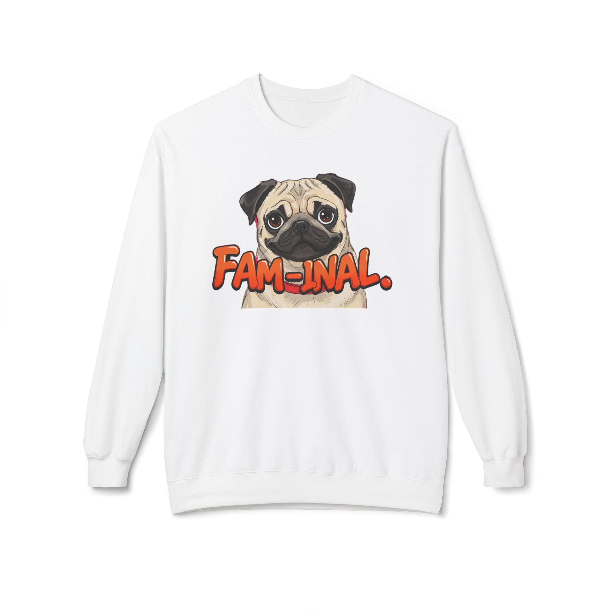 LuckeLadybug white funny dog mom sweatshirt with cute pug and faminal text design
