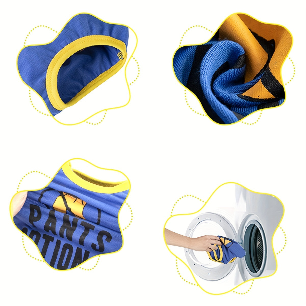 Close-up of funny dog shirts for small dogs showing fabric details and wash care instructions