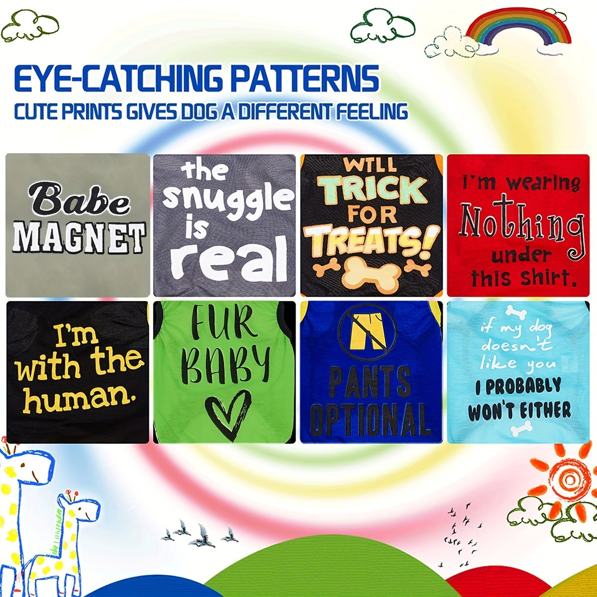 Assorted funny dog shirts for small dogs with playful phrases and colorful designs