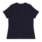 Back view of a plain black funny giraffe t shirt women style by LuckeLadybug with short sleeves